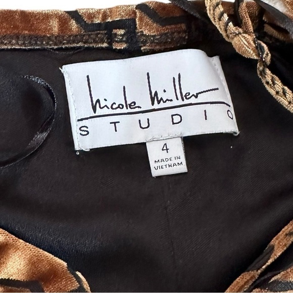 Nicole Miller STUDIO Black/Bronze Burnout Stretch Velvet Slip Dress Size 4 - Picture 15 of 17